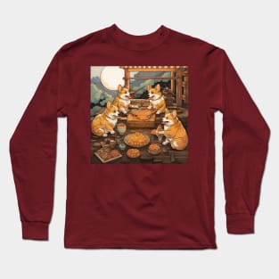 Japanese Dinner Corgis Long Sleeve T-Shirt